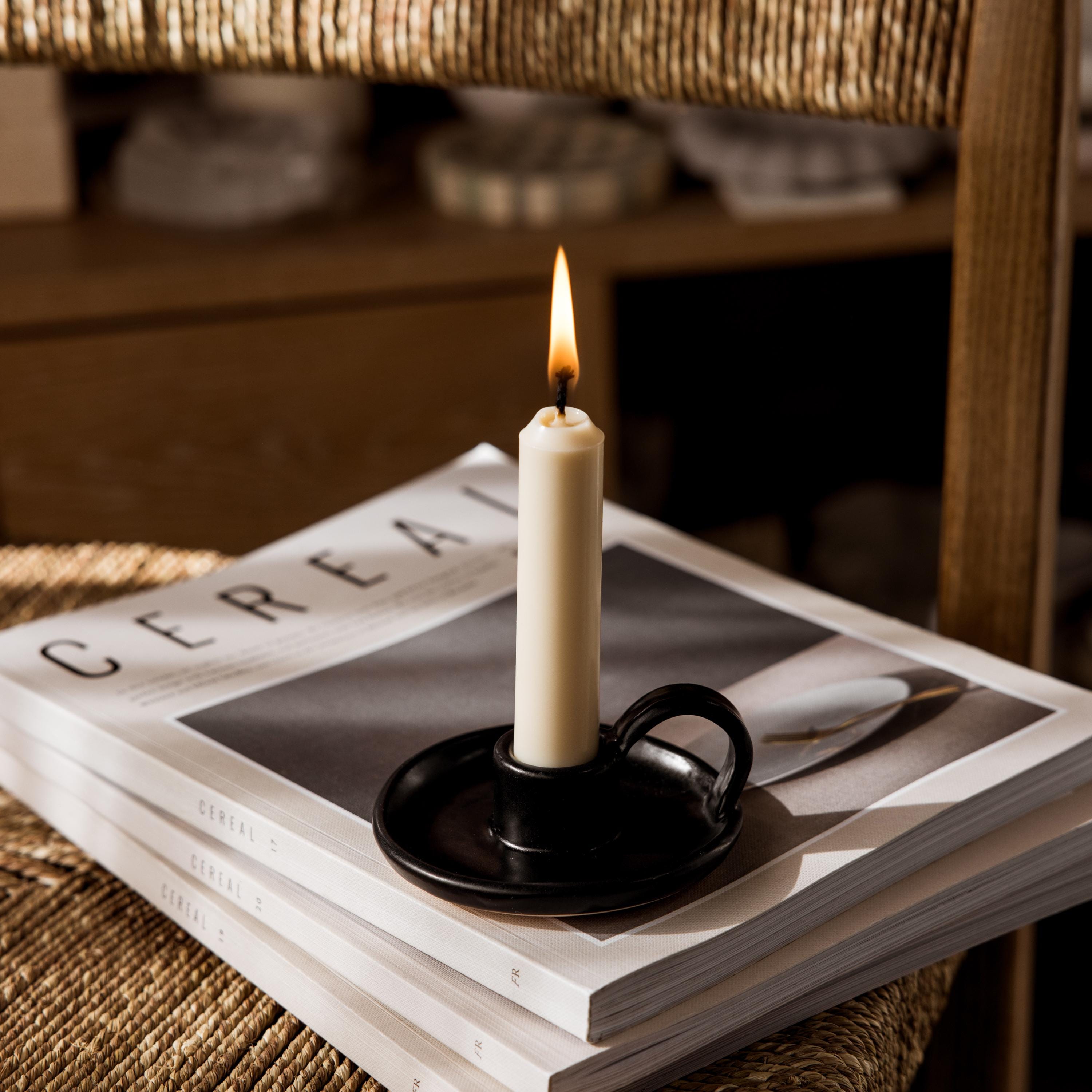 at Home Dark Turned Taper Candle Holder
