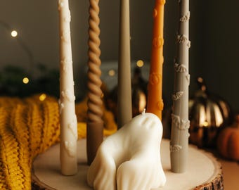 Halloween Taper Candle, Beeswax Taper, Fall Colored Tall Candles, Halloween Home Decor, Ghost Candle, Set of 5 Pillar Candle, Tableware Fall