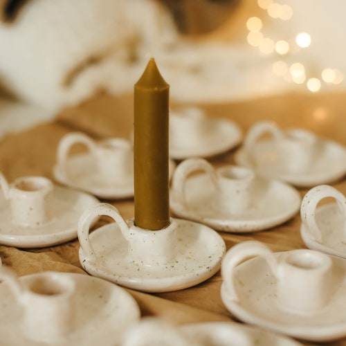 Candle Stick Holder Handmade Candle Holder With Handle White Etsy