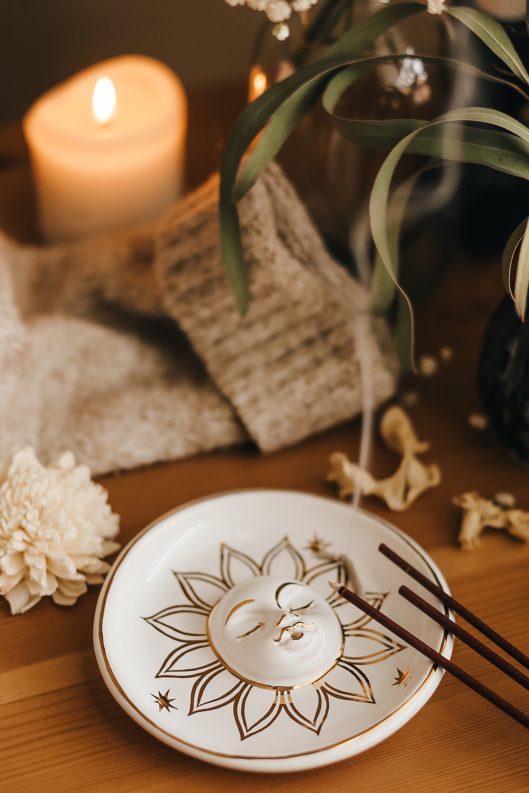 Incense Holder, Pottery Holder, Sun Design Holder, Ceramic Stick