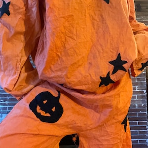 absolutely amazing antique 1910s/20s style halloween costume pumpkin jumpsuit made from antique parts
