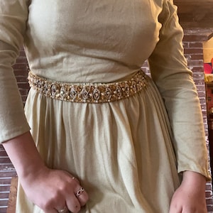glamorous 1960s light green long sleeve hostess maxi dress with matching beaded sequin belt