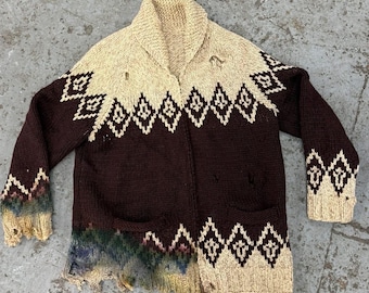 @*様 1950s~60s DUCK PATTERN COWICHAN SWEA Original Vintage 1950s Cowichan Hunting Duck Cardigan Sweater