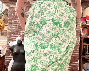 Falda midi vintage súper linda de los años 70, hecha a mano, verde y blanca con estampado floral de Lilly Pulitzer Key West.