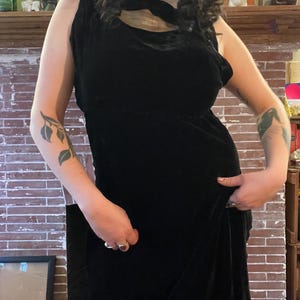 amazing vintage 1930s bias cut black silk velvet halter maxi dress with lame cutout