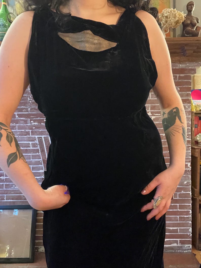 Amazing Vintage 1930s Bias Cut Black Silk Velvet Halter Maxi Dress With ...