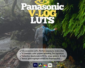 Panasonic V-Log LUTs | Cinematic Color Grading Presets for Premiere Pro, DaVinci Resolve | GH5 GH6