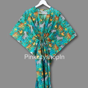 Jungle Print Cotton Kaftan Dress: Oversized Beach Cover Up