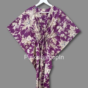 Floral Print Cotton Kaftan Dress: Handmade Maxi Cover-Up