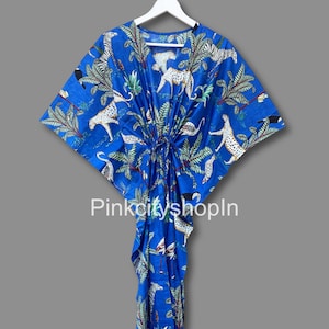 Handmade Jungle Print Cotton Kaftan: Women&#39;s Maxi Dress