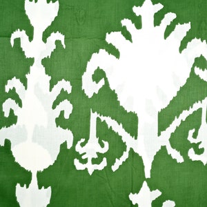 Green Ikat Fabric: Pure Cotton Voile, Hand Print Fabric By The Yard