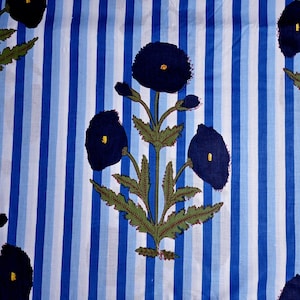 Floral Stripe Cotton Fabric: Hand Block Printed Quilting Material