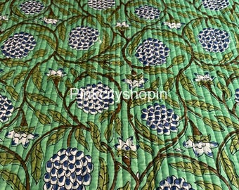 Blue Berry Quilted Cotton Fabric: Green & Blue Print, 40" Wide