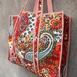 Handmade Cotton Quilted Tote Bag: Large Travel Shopping Purse