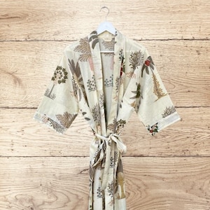 Cotton Kimono Robe: Lightweight Floral Print Dressing Gown