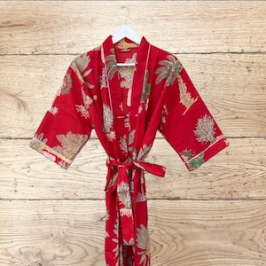 Palm Tree Kimono Robe: Cotton Beach Cover-Up, Bridal Robe