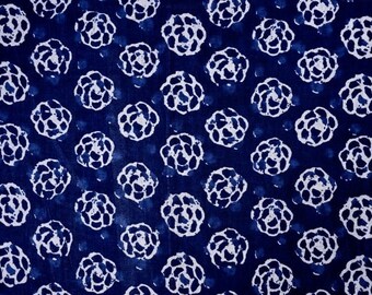 Blockprint Indigo Baumwollstoff: Florales Vogeldesign