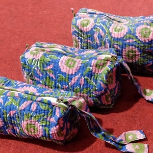 Handmade Block Print Toiletry Bag, Floral Print, Cosmetic Bag, 3 pcs Set Bag, Size Big 28x10x13 Medium 20x9x11 Small  18x7.5x9.5