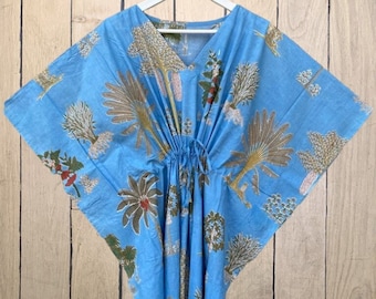 Floral Cotton Kaftan: Indian Maxi Dress, Beach Cover-Up