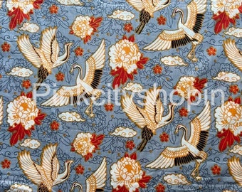Bird Print Cotton Fabric: Indian Hand Printed Lightweight Fabric