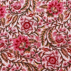 Indian Block Print Cotton Fabric: Floral Sewing Quilting Material