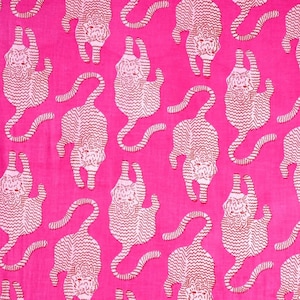 Pink Tiger Cotton Fabric: Indian Hand Block Print Quilting