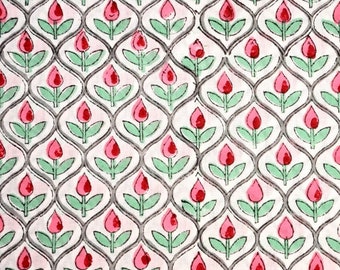 Tessuto stampato a blocchi di cotone Jal floreale, tessuto 100% cotone, tessuto di cotone vintage, tessuto per l'India,