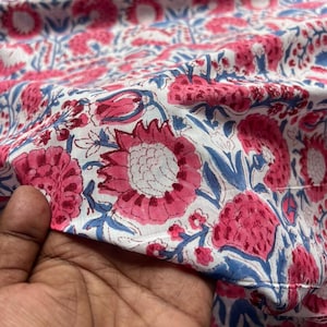 Floral Block Print Cotton Fabric: Indian Dress Material by the Yard