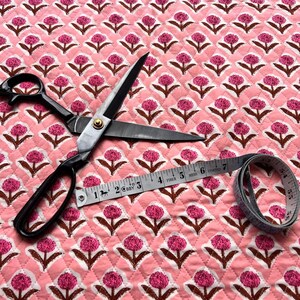 Floral Block Printed Quilted Cotton Fabric: Winter Jacket, Home Decor