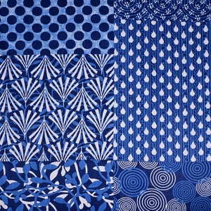 Tkanina bawełniana z nadrukiem ręcznym: indygo niebieski patchwork, tkanina na sukienki cięta na wymiar