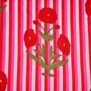 Floral Stripe Cotton Fabric: Hand Block Printed Indian Cotton