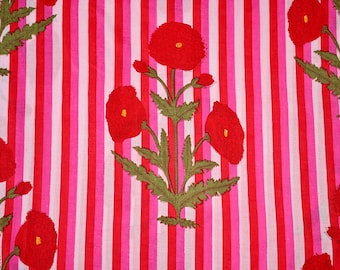 Floral Stripe Cotton Fabric: Hand Block Printed Indian Cotton