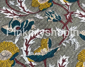 Reversible Quilted Cotton Fabric: Floral Print, Jacket/Decor Material