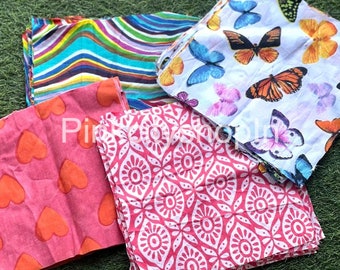 Retales de tela con estampado a mano: 100 % algodón, proyecto de costura