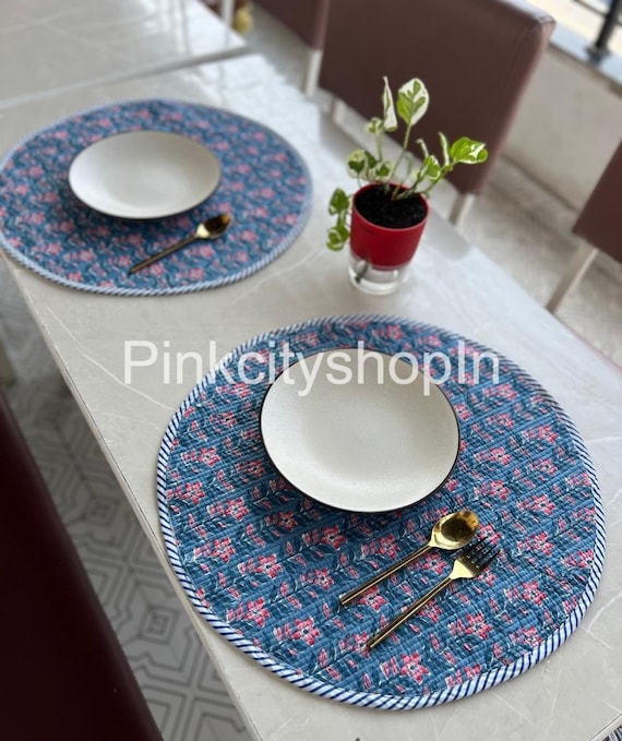 Gesteppte Tischsets, bunte Küchen-Esstischsets, Tischsets mit Blockdruck, Tischsets aus dicker Baumwolle, Tischsets im Großhandel,