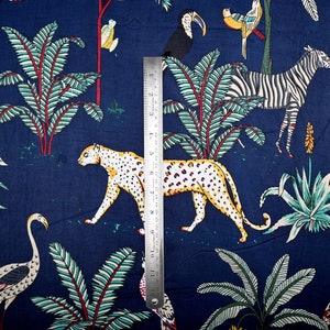 100% katoenen stof safari jungle dierenprint, India jungle scène met luipaarden, zebra's, kraanvogels, stof, bosstof