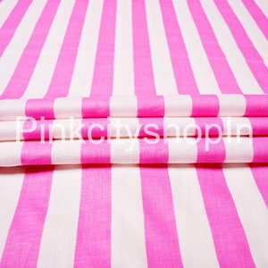 Pink Stripe Cotton Fabric: Hand Block Printed Dress Material By The Yard
