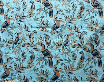 Indian Cotton Fabric By The Yard: Sky Blue Toucan Bird Print