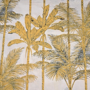 Yellow Palm Tree Fabric: Indian Cotton Voile, Hand Block Printed