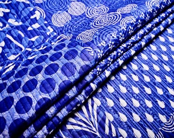 Floral Quilted Cotton Fabric: Blue Block Print By The Yard