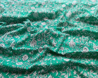 Indian Block Print Cotton Fabric: Floral Sewing Quilting Fabric By The Yard