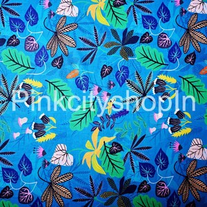 Blue Floral Cotton Fabric: Handmade Summer Dress Material By The Yard