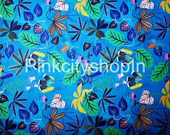 Blue Floral Cotton Fabric: Handmade Summer Dress Material By The Yard