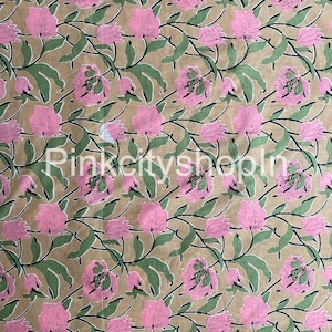 Floral Print Cotton Fabric: Hand Printed Dressmaking Material By The Meter
