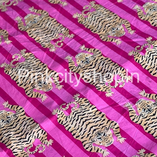 Tissu imprimé tigre tibétain, tissu 100% coton, tissu par cour, tissu indien vintage, coton matériel vestimentaire, décoration intérieure,