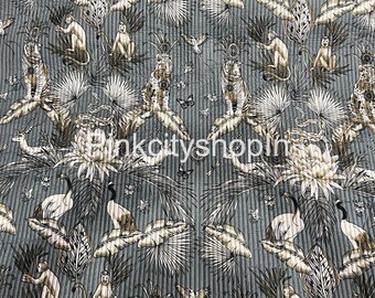 Quilted Forest Animal Fabric: Beige Cotton Upholstery, Bedspread Material