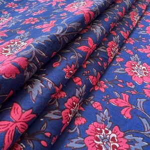 Indigo Floral Block Print Fabric: Soft Cotton Cloth By The Yard