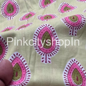 Sheen Green Cotton Fabric: Indian Block Print, Sewing Quilting