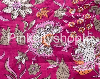 Pink Floral Cotton Fabric: Indian Dress Making Fabric By The Yard