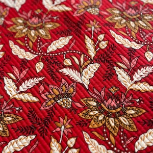 Red Floral Quilted Cotton Fabric: Reversible Jacket/Placemat Material
